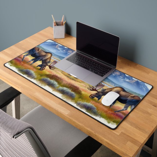 Bull Moose Watercolor Illustration Denali Alaska  Desk Mat (Office 2)