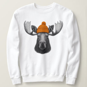 Bull Moose Wearing Beanie – Mountain Wildlife Crew Sweatshirt