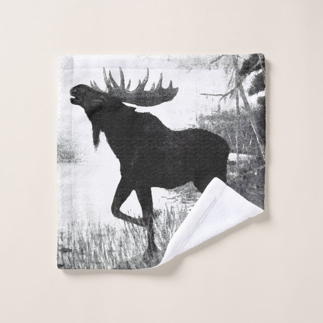 Bull Moose Wildlife Animal Art Bath Towel Set (Wash Cloth)