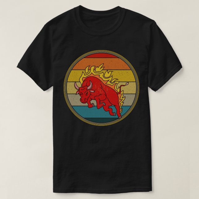 Bull On Fire Vintage Distressed T-Shirt (Design Front)