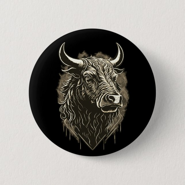 Bull Portrait Postcard 2 Inch Round Button (Front)