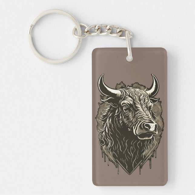 Bull Portrait Postcard Keychain (Front)