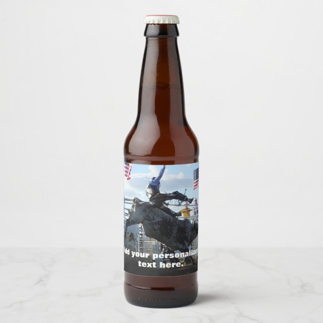 Bull Rider and Bucking Bull Rodeo Beer Bottle Label (Front)
