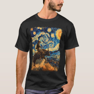 Bull Rider Bull Riding Cowboy Starry Night Paintin T-Shirt