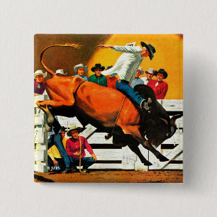 Bull Riding by Fred Ludekens 2 Inch Square Button