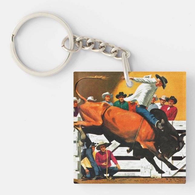 Bull Riding by Fred Ludekens Keychain (Front)