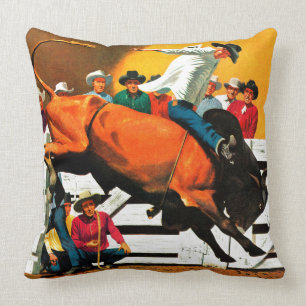 Bull Riding by Fred Ludekens Throw Pillow