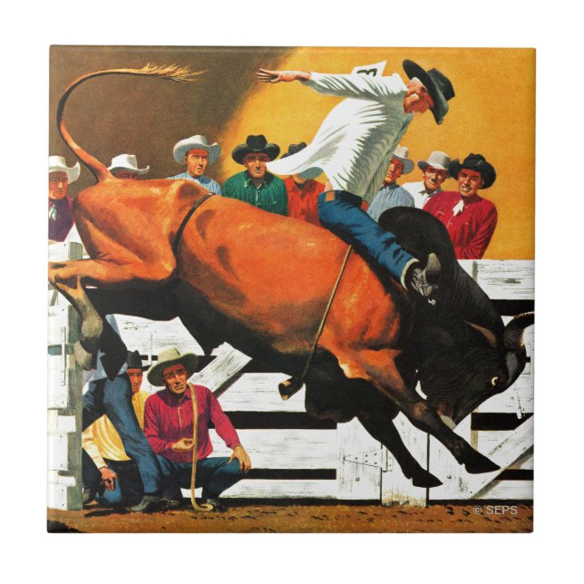 Bull Riding by Fred Ludekens Tile (Front)