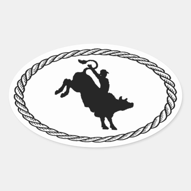 Bull Riding Euro Style Oval Sticker (Front)