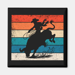 Bull Riding Rodeo Bull Riders Western Ranch Retro Magnet