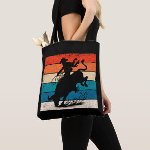 Bull Riding Rodeo Bull Riders Western Ranch Retro Tote Bag
