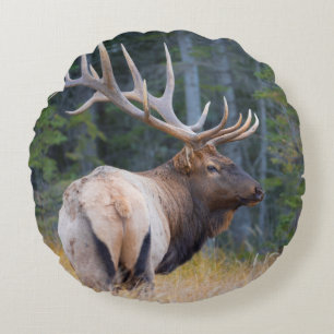 Bull Rocky Mountain Elk Round Pillow