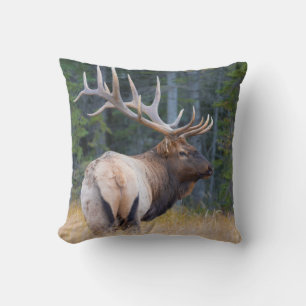 Bull Rocky Mountain Elk Throw Pillow