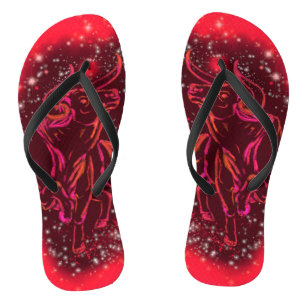 Bull Running Starry Night Red Flip Flops