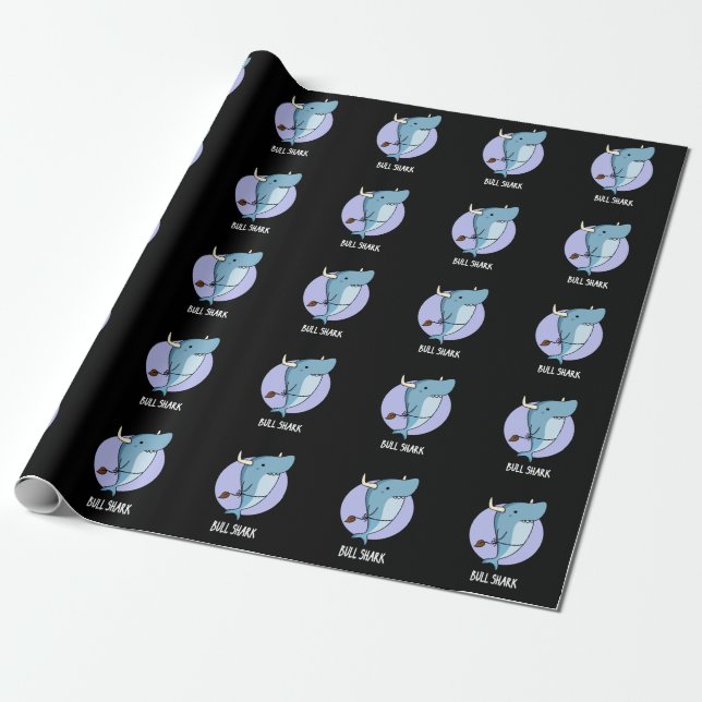 Bull Shark Funny Animal Shark Pun Dark BG Wrapping Paper (Unrolled)
