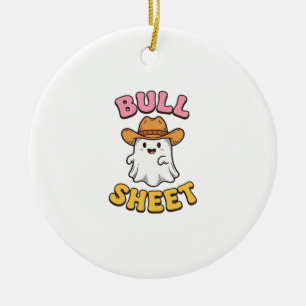 Bull Sheet Cute Ghost Cowboy Vintage Funny T-Shirt Ceramic Ornament