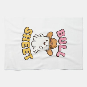 Bull Sheet Cute Ghost Cowboy Vintage Funny T-Shirt Kitchen Towel