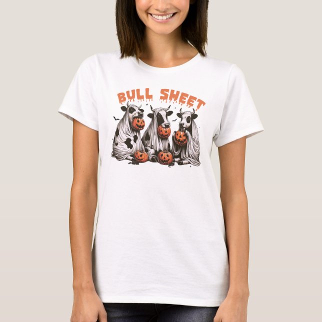 Bull Sheet Funny Retro Halloween Cows Ghosts T-Shirt (Front)