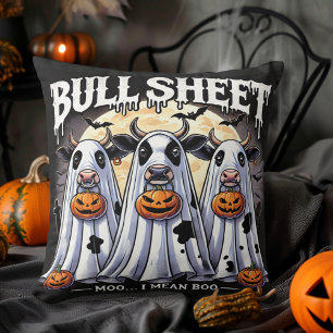 Bull Sheet moo boo Funny Halloween Throw Pillow