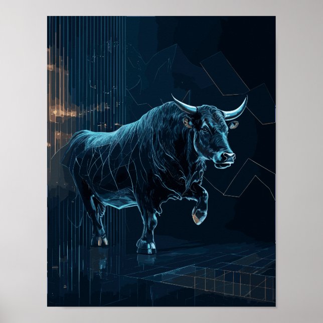 Bull Silhouette Stock Market Gift Office Wall Deco Poster (Front)