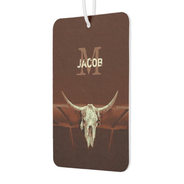 Bull Skull Brown Country Rustic Western Monogram Air Freshener (Left)