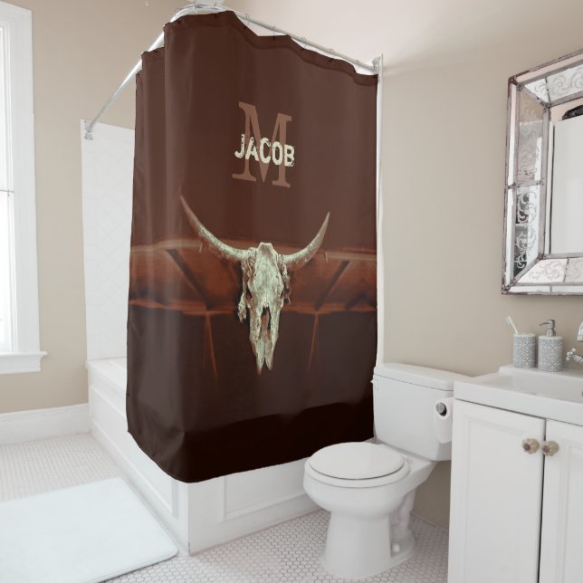 Bull Skull Brown Monogram Country Rustic Western (In Situ)