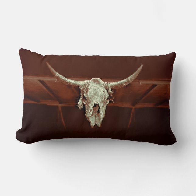 Bull Skull Brown Rustic Country Western Farm Lumbar Pillow (Front)
