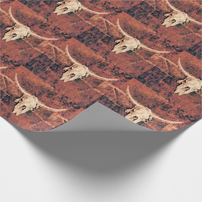 Bull Skull Country Western Brown Black Pattern Wrapping Paper (Corner)