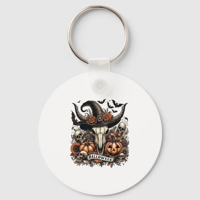Bull Skull Halloween Cow Keychain (Front)