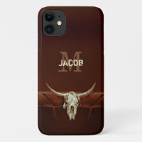 Bull Skull Monogram Brown Rustic Western Country