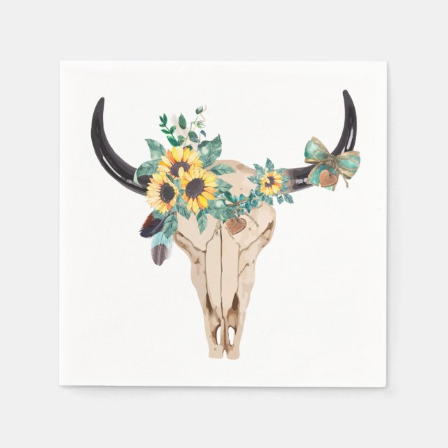 Bull Skull Sunflowers Napkin (Front)