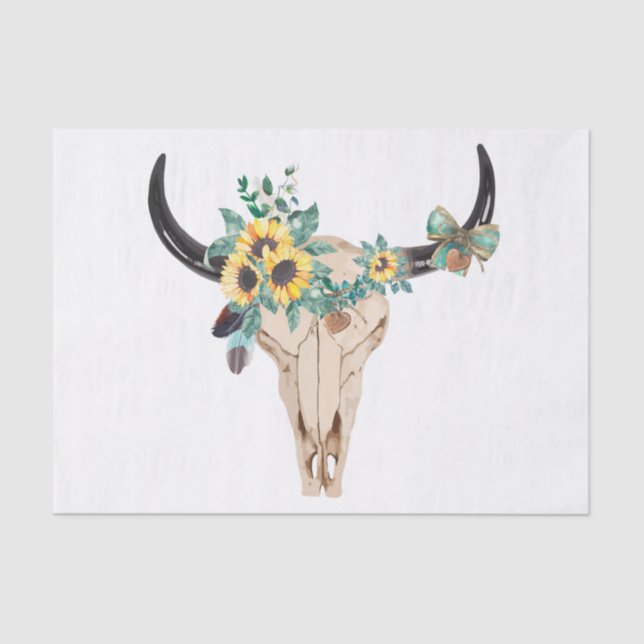 Bull Skull Sunflowers Tissue Paper (Front)
