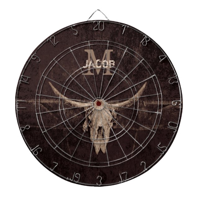 Bull Skull Western Brown Beige Old Rustic Monogram Dartboard (Front)
