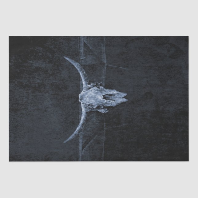 Bull Skull Western Country Black And White Rustic Tissue Paper (Front)