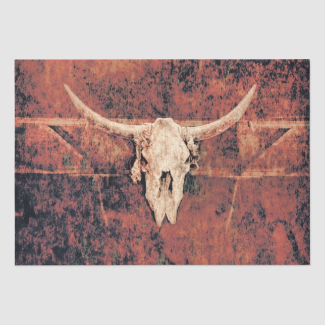 Bull Skull Western Country Brown Black Rustic Art Tissue Paper (Front)