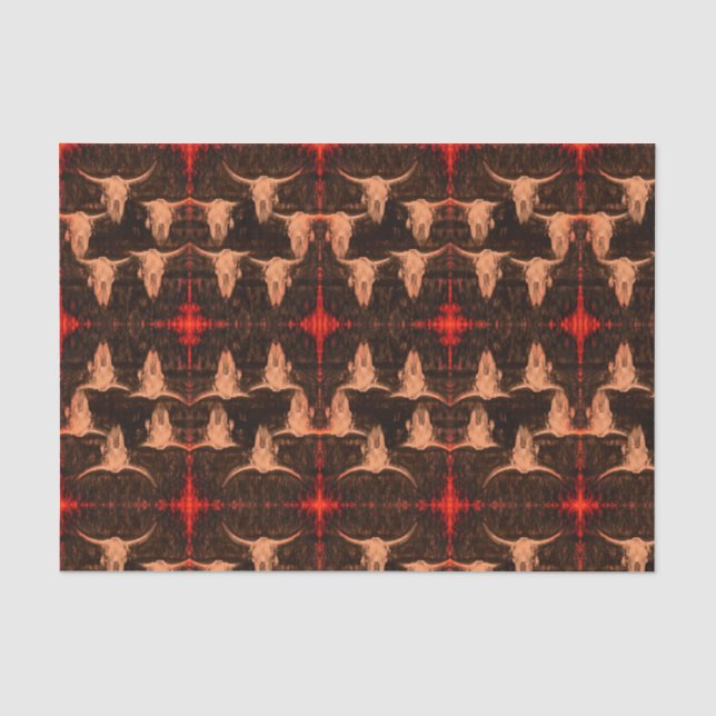 Bull Skull Western Country Brown Red Rustic Tissue Paper (Front)