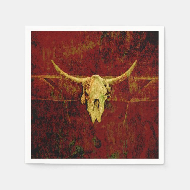 Bull Skull Western Country Brown Rustic Grunge Art Napkin (Front)