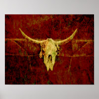 Bull Skull Western Country Brown Rustic Grunge Art