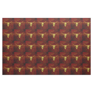 Bull Skull Western Country Brown Rustic Pattern Fabric