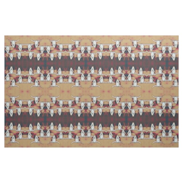Bull Skull Western Rustic Tan Vintage Pattern Fabric (Fat Quarter)