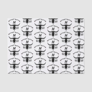 Bull Skull with Black Feathers Silhouette Tissue Paper