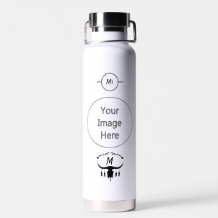 Bull Skull with Black Feathers Silhouette Water Bottle