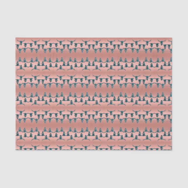 Bull Skulls Rose Gold Teal Elegant Glitter Pattern Tissue Paper (Front)
