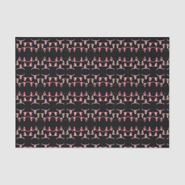 Bull Skulls Western Pink Brown Black Rustic Tissue Paper (Front)