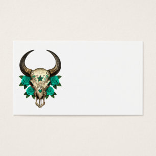 Bull Sugar Skull with Teal Blue Roses