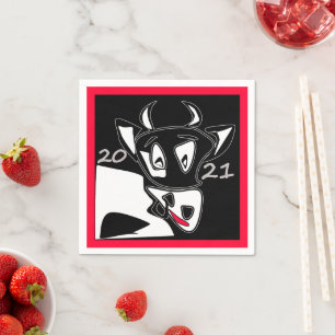 Bull symbol New Year 2021 Chinese calendar black w Napkin
