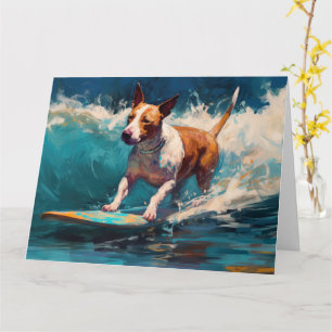 Bull Terrier Beach Surfing Painting Card