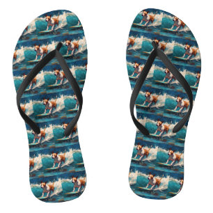 Bull Terrier Beach Surfing Painting Flip Flops