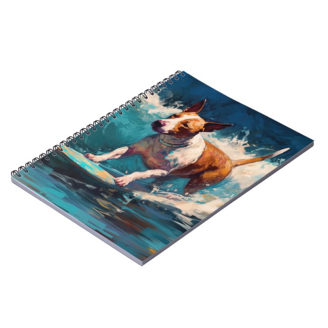 Bull Terrier Beach Surfing Painting Notebook (Left Side)
