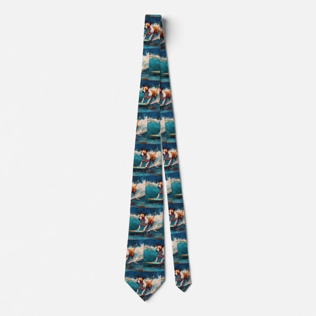 Bull Terrier Beach Surfing Painting Tie (Front)